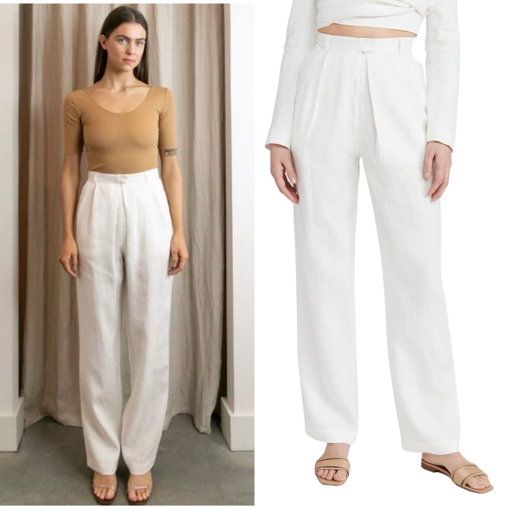 Mara Hoffman White High-Waist Linen Trousers